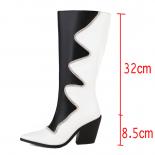 2024 New Mixed Colors Women Knee Boots Dress Office Ladies Flock Thick High Heels Pointed Toe Shoes Woman Classic Size 3