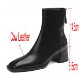 Genuine Leather Women High Heels Ankle Boots Square Toe Back Zipper Ladies Basic Dress Party Shoes Autumn Winter Size 41