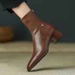 Genuine Leather Women High Heels Ankle Boots Square Toe Back Zipper Ladies Basic Dress Party Shoes Autumn Winter Size 41