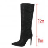Crystal Knee High Heels Boots For Womens 2024 Stiletto High Heeled Boots Pointed Toe  Woman Shoes Large Size 34 43