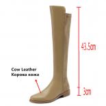 2024 Autumn Winter Women Knee High Boots Stretch Genuine Leather Low Heels Office Ladies Party Shoes Woman Size 34 42