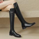 2024 Autumn Winter Women Knee High Boots Stretch Genuine Leather Low Heels Office Ladies Party Shoes Woman Size 34 42