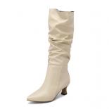 2024 New Folds Knee Boots Woman Fashion New Poined Toe Shoes Lady Daily Long Boots 5cm High Heels Boots Women Size 43