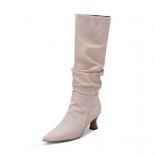 2024 New Folds Knee Boots Woman Fashion New Poined Toe Shoes Lady Daily Long Boots 5cm High Heels Boots Women Size 43
