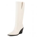 2024 New Women Knee Boots Dress Office Ladies Flock Thick High Heels Pointed Toe Shoes Woman Classic Size 34 43