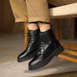מגפי אצבע עגולות קשורות צולבות לנשים נעלי עקב נמוכות עור אמיתי 2024 חורף הגעה חדשה נעלי בייסיק אישה