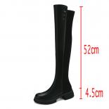 2024 Faux Suede Women Over The Knee Boots Fashion Round Toe Thick Med Heel Zippers Casual Shoes Woman Autumn Winter Size