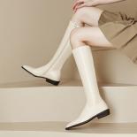 Genuine Leather Women Knee High Boots Fashion Popular Concise Autumn Winter Pointed Toe Thick Low Heels Shoes Woman