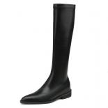 Genuine Leather Women Knee High Boots Fashion Popular Concise Autumn Winter Pointed Toe Thick Low Heels Shoes Woman