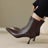 Genuine Leather Women Ankle Boots Zipper Office Ladies Thin High Heels Party Wedding Shoes Woman Autumn Winter