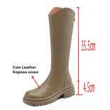 2024 Knee High Boots For Women Genuine Leather Round Toe Med Heel Zipper Warm New Chelsea Boots Female Size 34 40