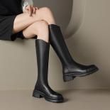 2024 Knee High Boots For Women Genuine Leather Round Toe Med Heel Zipper Warm New Chelsea Boots Female Size 34 40