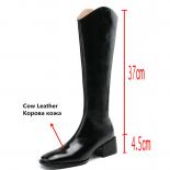 Genuine Leather Women Knee High Boots Autumn Winter Back Zipper Med Square Heels Long Shoes Woman Large Size 34 42