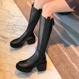 Brand Classic Women Knee High Boots Genuine Leather Thick Heels Platforms Shoes Woman 2023 Autumn Winter Casual Popular 