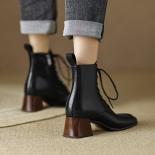 2022 סתיו חורף נשים מגפי קרסול אלגנטי אופנה צלב קשור נעלי עקב עבות עבה נעלי עור אמיתי אישה משרד גברת
