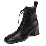 2022 Otoño Invierno botines de mujer elegante moda Cruz atado tacones altos gruesos zapatos de cuero genuino mujer Oficina señor