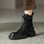 Platforms Women Short Boots Thick Heels Genuine Leather Lace Up Shoes Woman Autumn Winter Office Lady Working Shoes