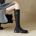Popular Women Knee High Boots Buckle Long Boots Autumn Winter Genuine Leather Thick Heels Platforms Shoes Woman