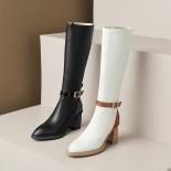 Thick High Heels Women Knee High Boots Mixed Colors Genuine Leather Long Boots Autumn Winter New Shoes Woman Size 34 40