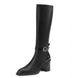Thick High Heels Women Knee High Boots Mixed Colors Genuine Leather Long Boots Autumn Winter New Shoes Woman Size 34 40