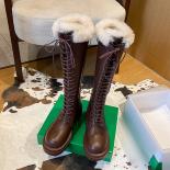 Warm Thick Plush Women Knee High Boots Winter Leisure Round Toe Platform Fashion Lace Up Platform Shoes 2022 Newest Size