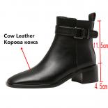 Women Genuine Leather Ankle Boots Autumn Winter Office Ladies Low Heels Fashion Metal Buckle Shoes Woman Mature Concise 
