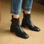 Women Genuine Leather Ankle Boots Autumn Winter Office Ladies Low Heels Fashion Metal Buckle Shoes Woman Mature Concise 