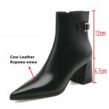Genuine Leather Women Ankle Boots Outdoor Leisure Poined Toe High Heel Shoes Woman Autumn Winter Size 34 43
