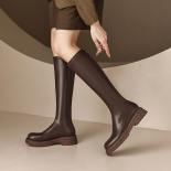 Brand Design Popular Fashion Women Knee High Boots Cool Concise Genuine Leather Thick Heels Platforms Casual Shoes Woman