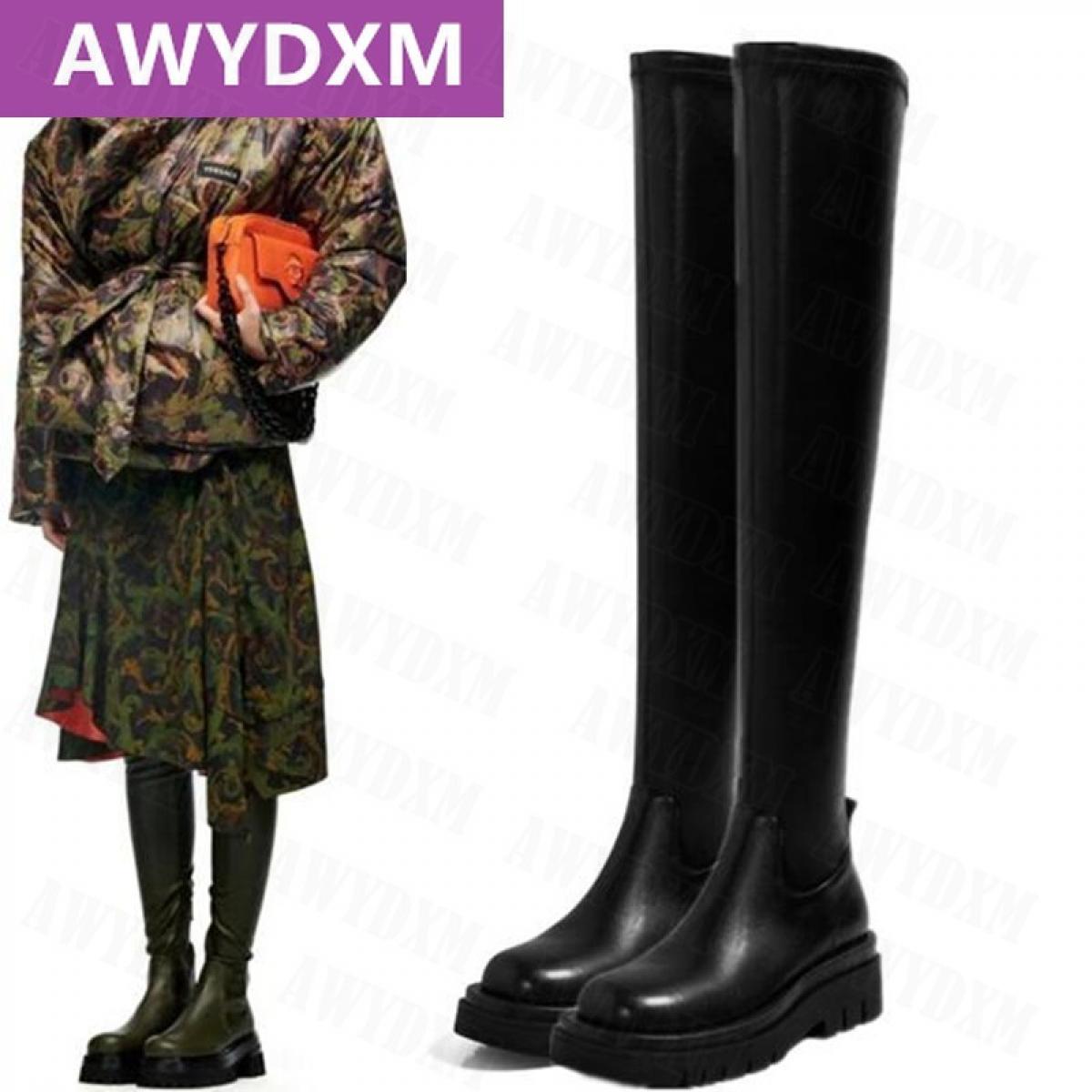 2022 New Winter Snow Non Slip Platform Women Botas Designer  Stretch High Boots Mid Heels Party Over The Knee Warm Shoes
