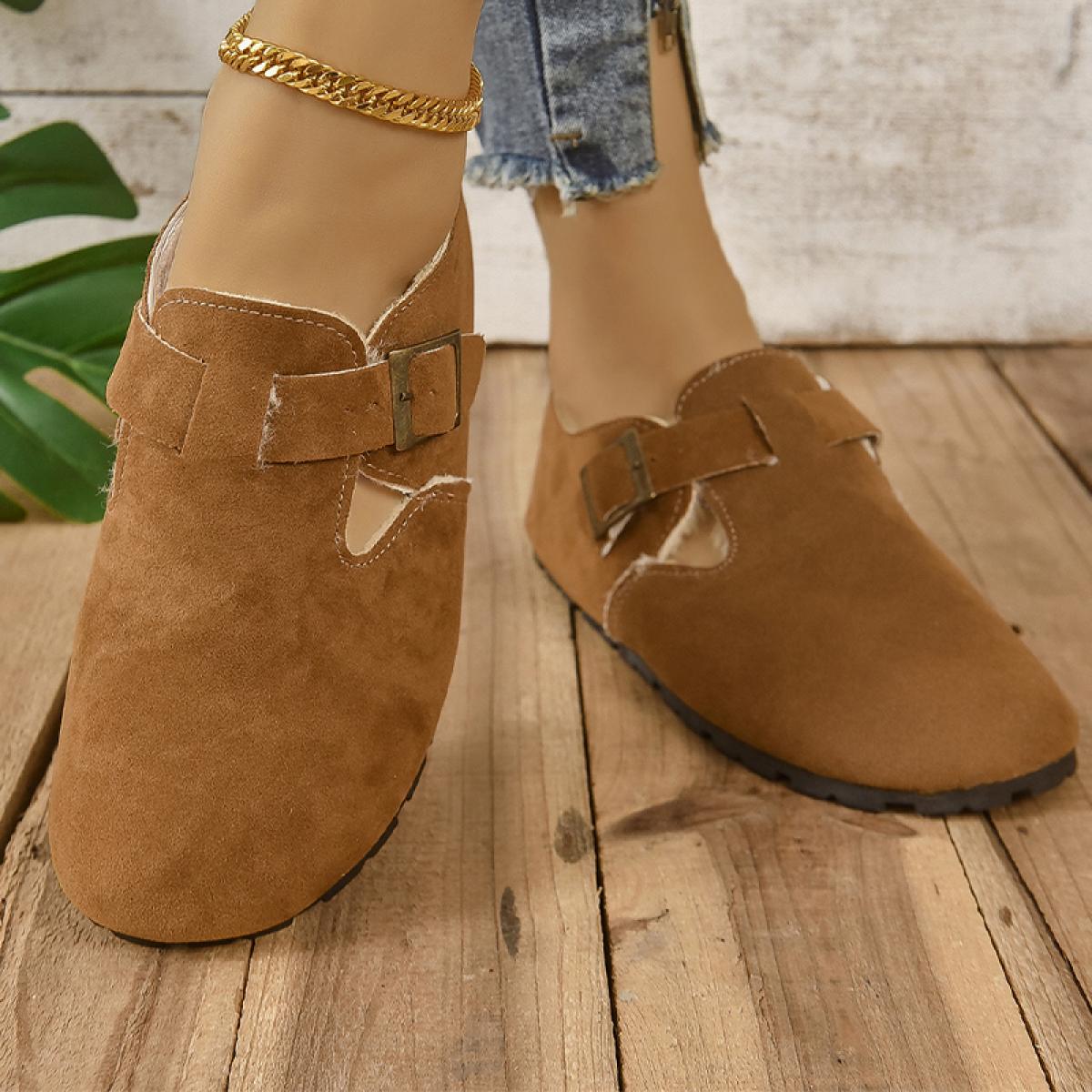 Suede Loafers Women Shoes Fur Flats Ankle Boots Snow Casual 2023 New Winter Warm Chelsea Boots Short Plush Walking Shoes