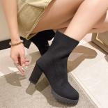 New Chunky Mesh Chelsea Boots Sock Women Shoes Ankle 2023 Winter High Heels Stretch Boots Snow Designer Pumps Punk Botas