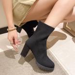 New Chunky Mesh Chelsea Boots Sock Women Shoes Ankle 2023 Winter High Heels Stretch Boots Snow Designer Pumps Punk Botas