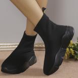 נשים חורף נעלי קרסול שטוחות פלטפורמת אופנה מגפי צ'לסי 2023 סריגה מזדמנת הליכה טרנד חדש נשים גותי