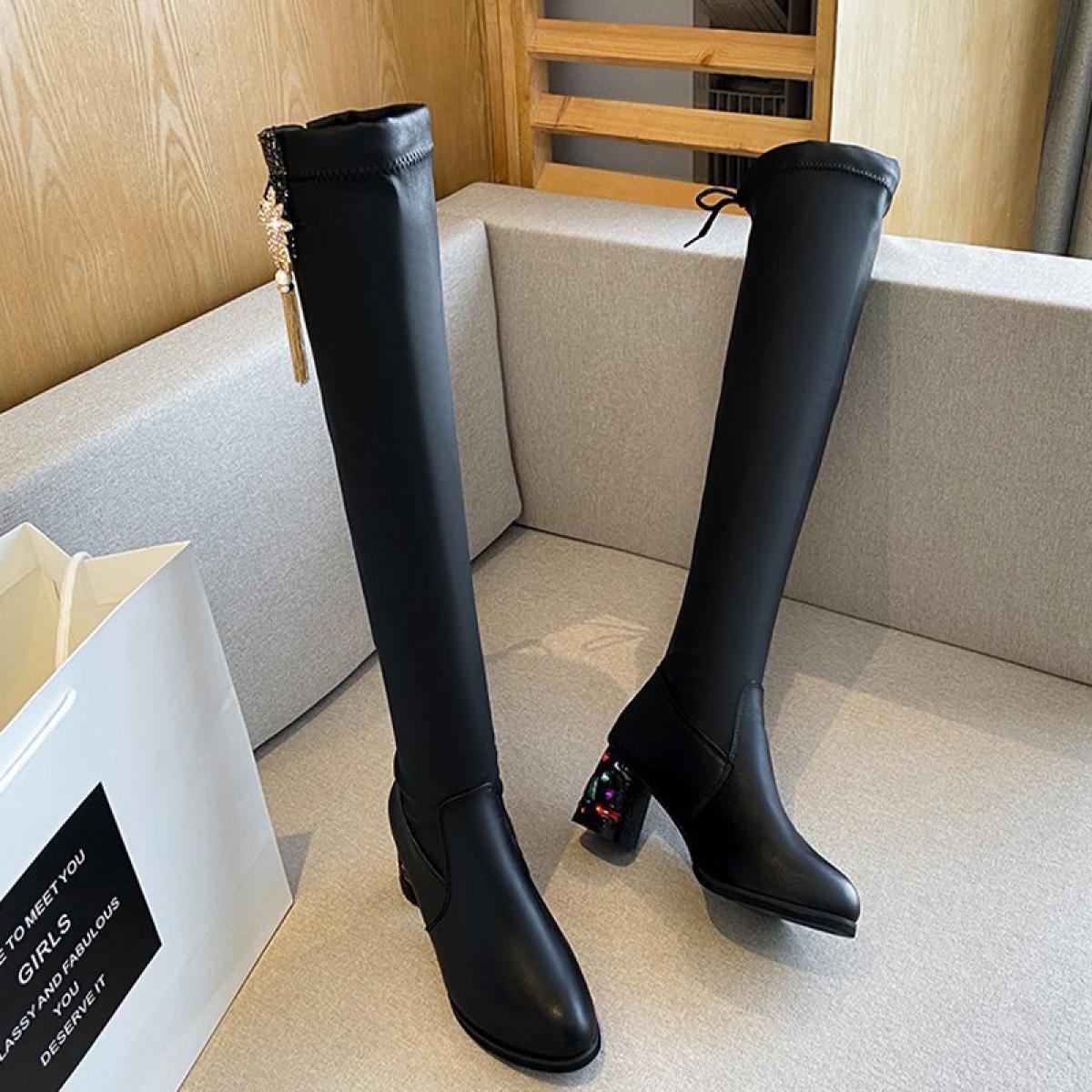 Winter Over The Knee Chunky Chelsea Boots Mid Heels Women Shoes Fashion Dress Pumps New Trend 2023 Goth Designer Women S