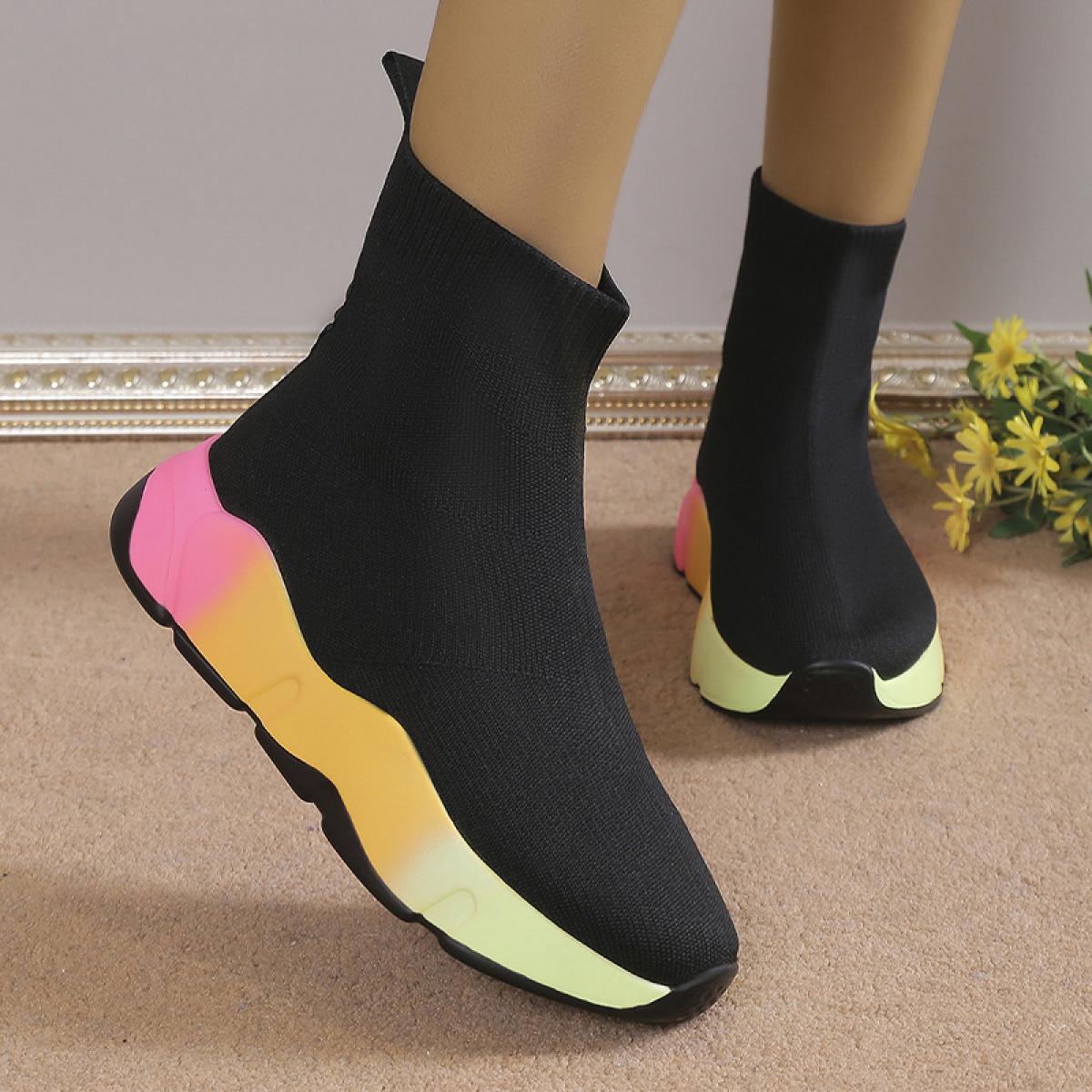 2023 Winter New Ankle Sock Boots Women Platform Casual Shoes Wedges Stretch Boots Knitting Chelsea Boots Fashion Snow La