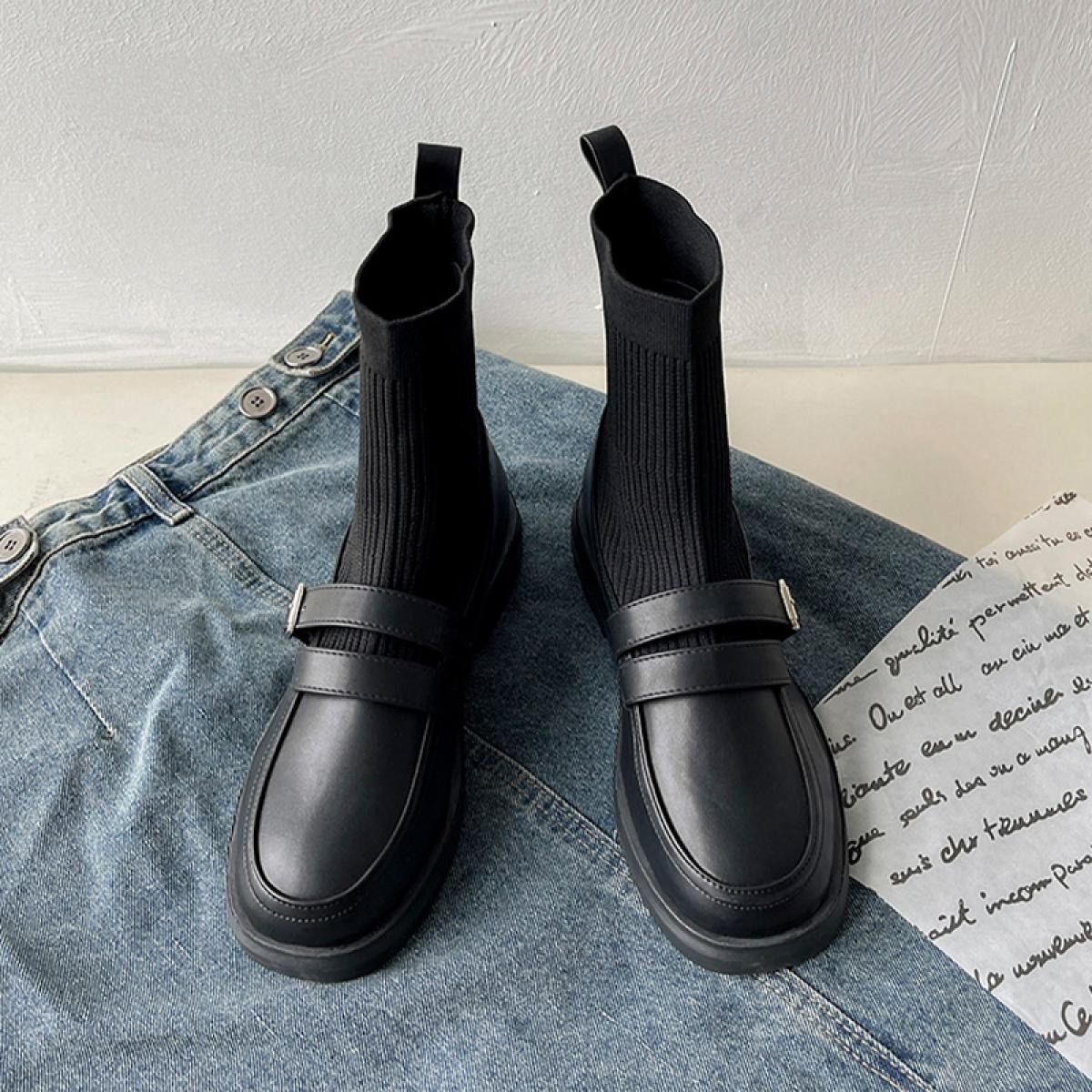 Women Fad Flats Chelsea Boots Winter Platform Ankle Weave Shoes New 2023 Casual Sock Boots Knitting Dress Goth Brand Wom
