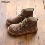 Literary Retro Suede Round Toe Laceup Thicksoled Big Head Shoes Handmade Casual Short Boots Mori Harajuku Women Ankle Bo
