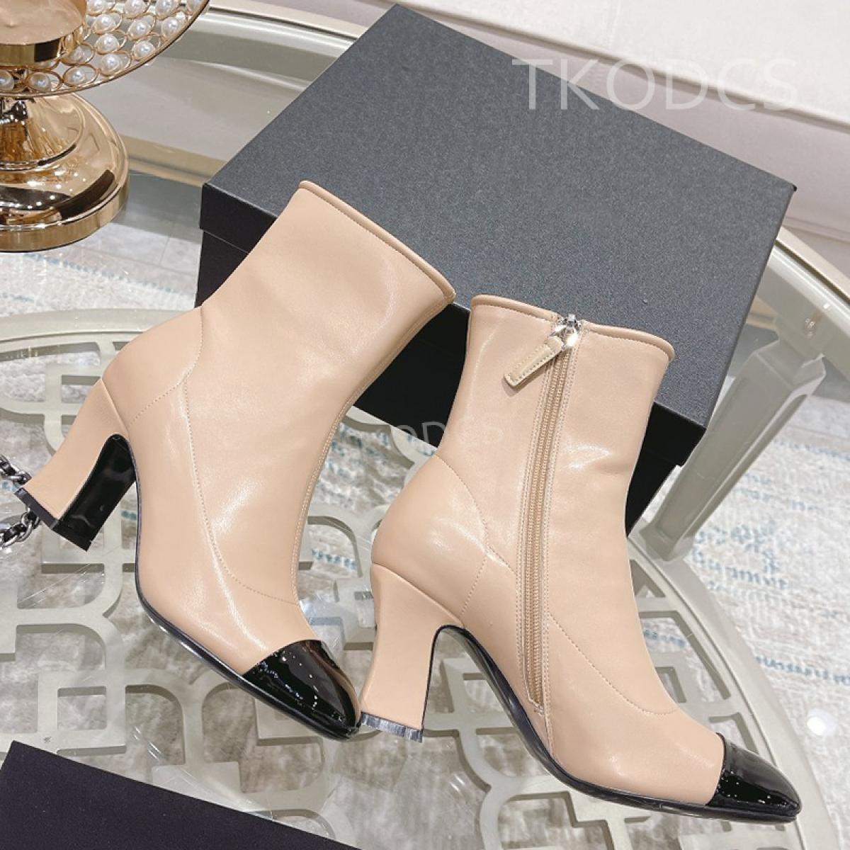 Mixed Color Chelsea Boots Real Leather Ladies Short Botas Classic High Heels Women Ankle Boots Luxury Brand Designer Zip