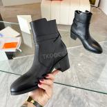 Classic Silver Buckle Knight Boots Real Leather Retro Ankle Boots Wood Grain Chunky Heel Chelsea Boots British Style Wom