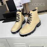 New Arrival Boots Women Genuine Leather Short Boots Med Heels Ankle Boots Flat Platform Designer Shoes Lace Up Zapatilla