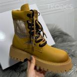 Big Yellow Boots Thin Mesh Cool Boots Women Platform Hollow Out Ankle Boots British Style Motorcycle Boots Lace Up Short