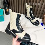 Luxury Cow Leather Ankle Boots Women Round Toe Platform Lace Up Short Boots Mixed Color Casual Female Handmade Short Boo