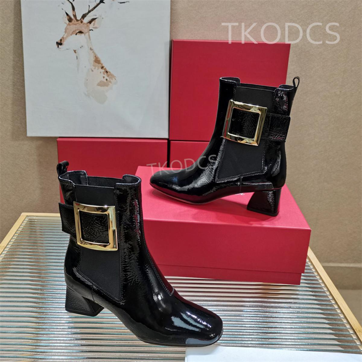 Autumn Winter New High Heel Short Boots Classic Thick Heel All Match Buckle Design Ankle Boots Woman Fashion Real Leathe