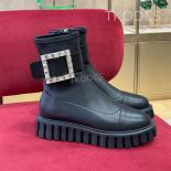Fashion Women Slim Short Boots Genuine Leather Crystal Buckle Platform Female Ankle Boots New Round Toe Zipper Chelsea B
