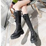 New Fashion Women Lace Up Genuine Leather Knee High Boots High Heel Platform Long Boots Female Round Toe Cross Tied Zipp