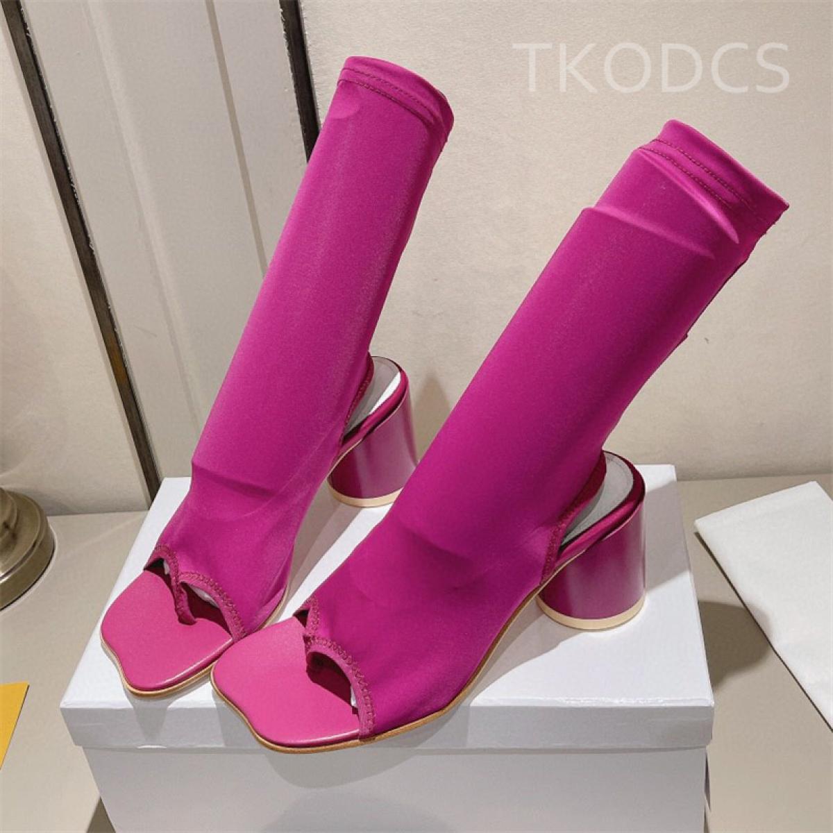 New Elastic Boots Women Split Toe Cool Boots Suede Holiday Party High Heel Sandals Summer High Heels Solid Color Boots F