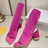 New Elastic Boots Women Split Toe Cool Boots Suede Holiday Party High Heel Sandals Summer High Heels Solid Color Boots F