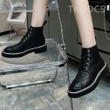 Woman New Ankle Boots Genuine Leather Low Square Heel Boots Round Toe British Style Lace Up Modern Boots Mixed Color Ank