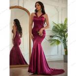 Wine Red Satin Pleated Evening Dress Sweeping Train Bridesmaid Gowns  Lady Backless Sleeveless Formal Party Dance Robe D